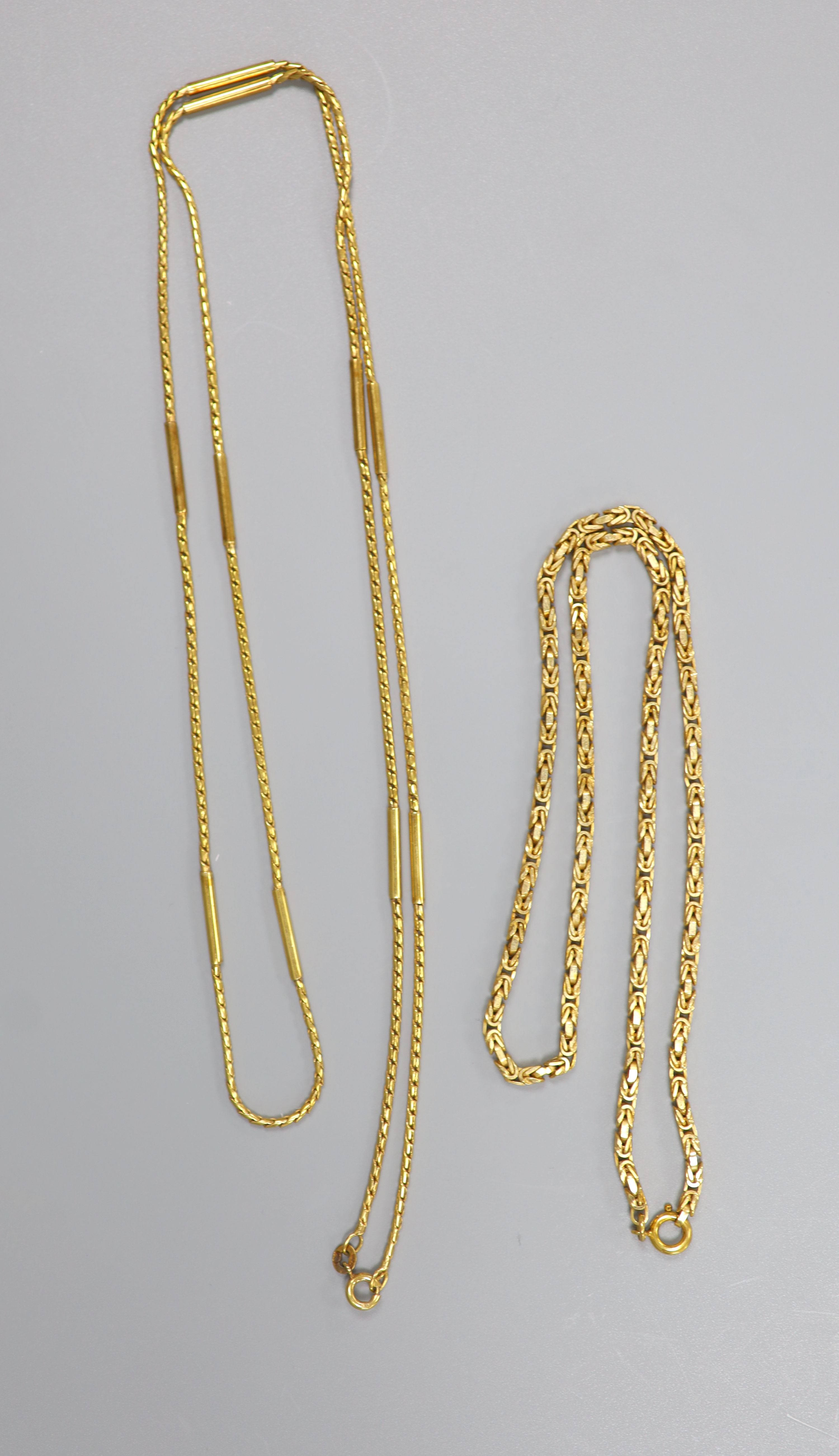 Two modern 9ct gold chains, 80cm & 42cm